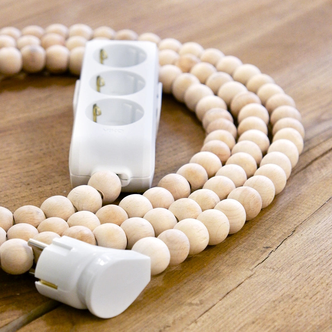 Ahşap Boncuklu Bohem İç Mekan Uzatma Kablosu (3lü Priz)
