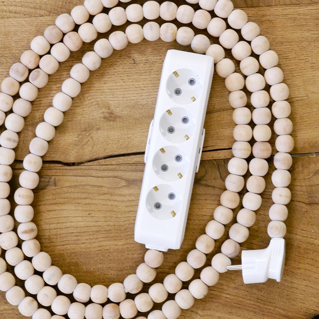 Ahşap Boncuklu Bohem İç Mekan Uzatma Kablosu (4lü Priz)