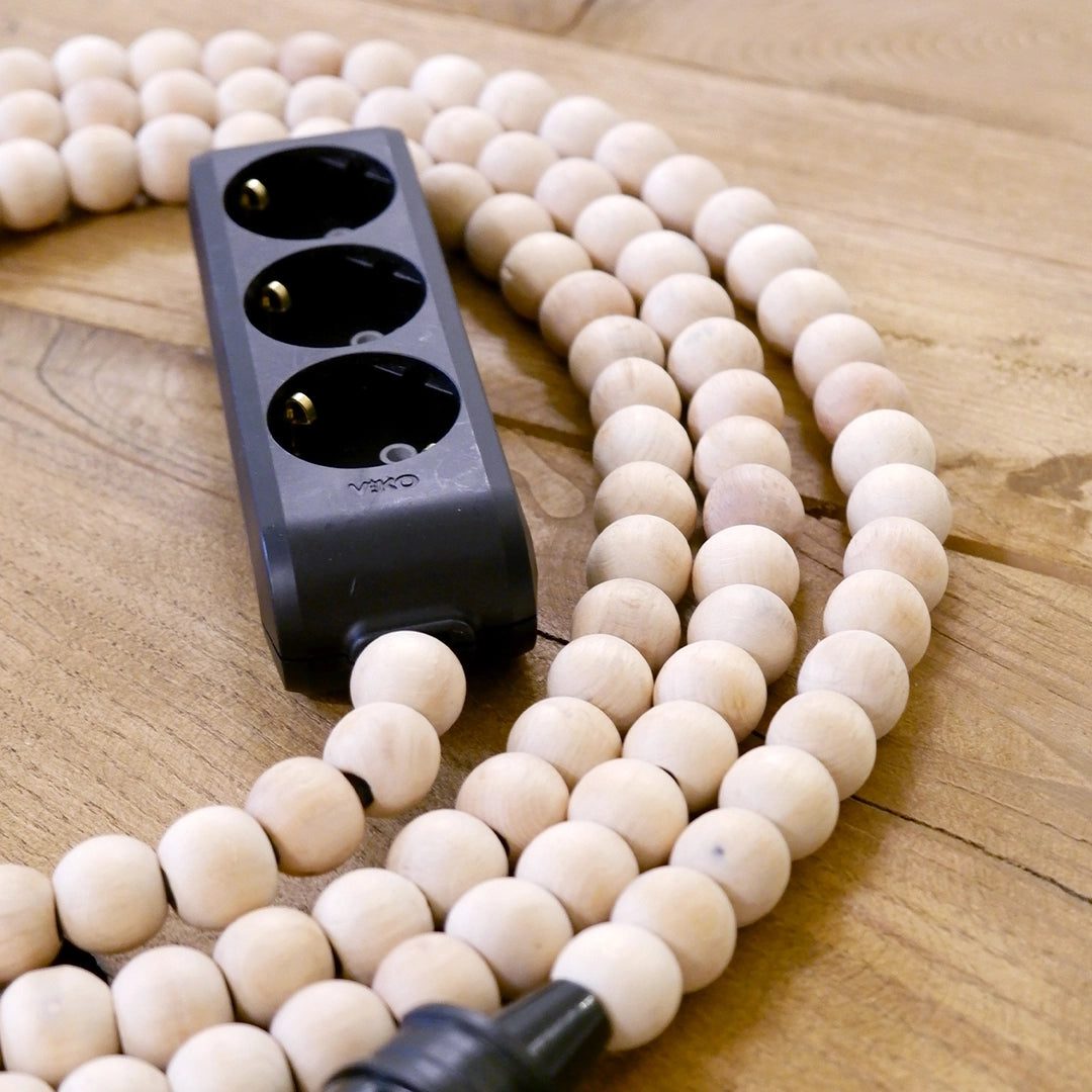 Ahşap Boncuklu Bohem İç Mekan Uzatma Kablosu (3lü Priz)