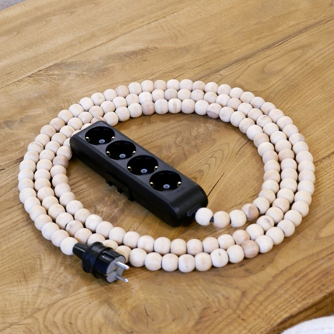 Ahşap Boncuklu Bohem İç Mekan Uzatma Kablosu (4lü Priz)