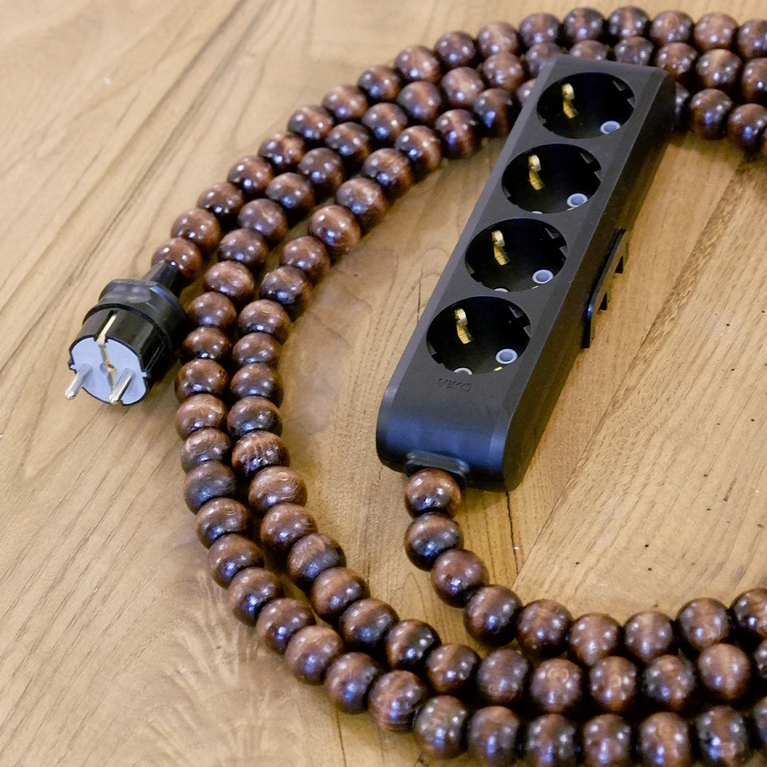 Ahşap Boncuklu Bohem İç Mekan Uzatma Kablosu (4lü Priz)