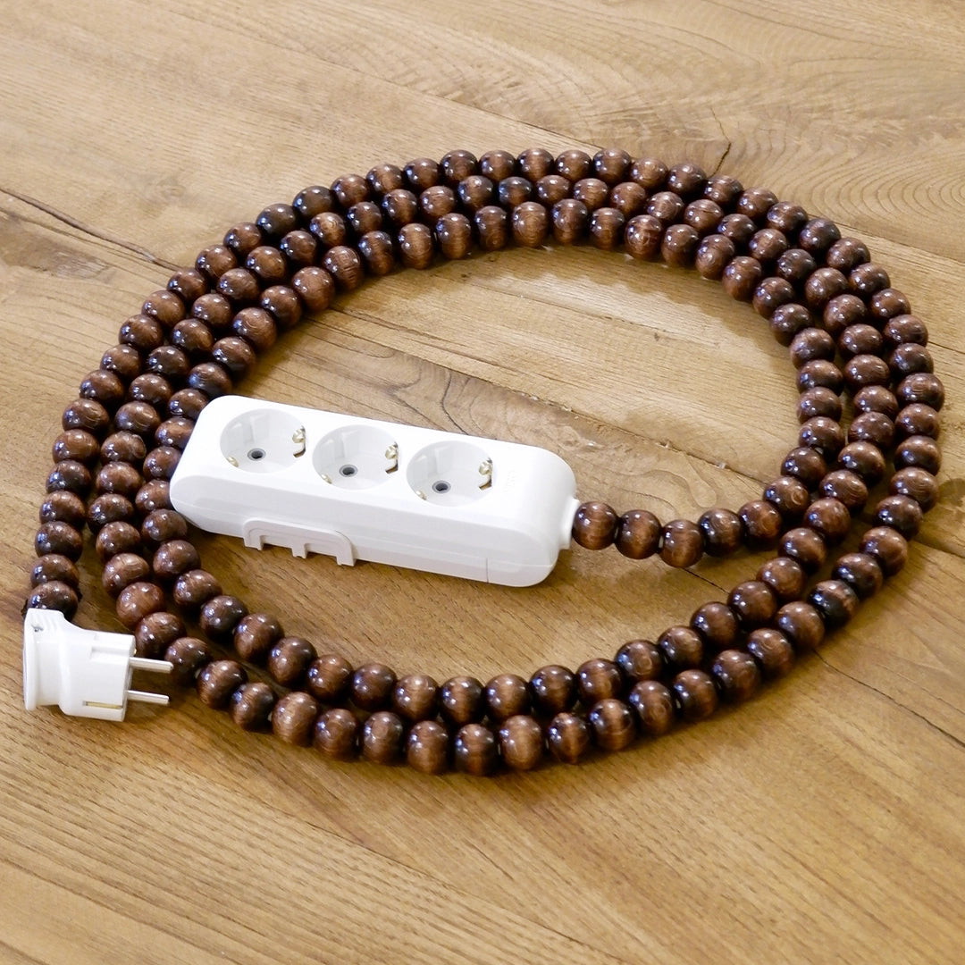 Ahşap Boncuklu Bohem İç Mekan Uzatma Kablosu (3lü Priz)