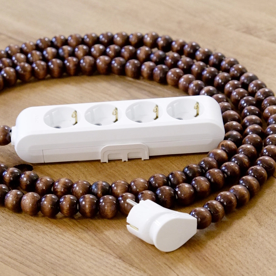 Ahşap Boncuklu Bohem İç Mekan Uzatma Kablosu (4lü Priz)