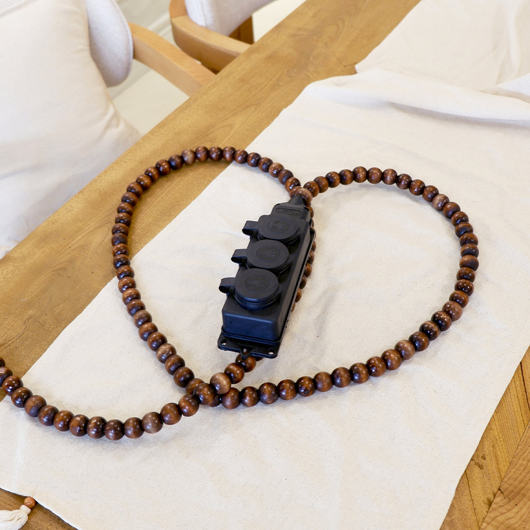 Ahşap Boncuklu Bohem Tasarım Uzatma Kablosu (3lü Priz)