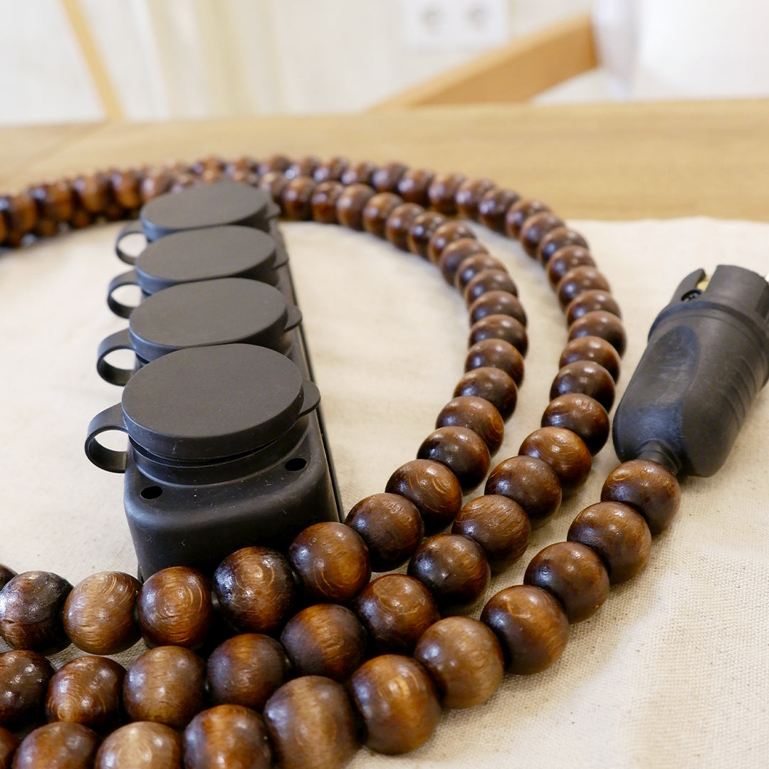 Ahşap Boncuklu Bohem Tasarım Uzatma Kablosu (4lü Priz)