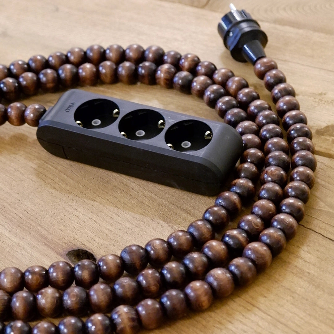 Ahşap Boncuklu Bohem İç Mekan Uzatma Kablosu (3lü Priz)