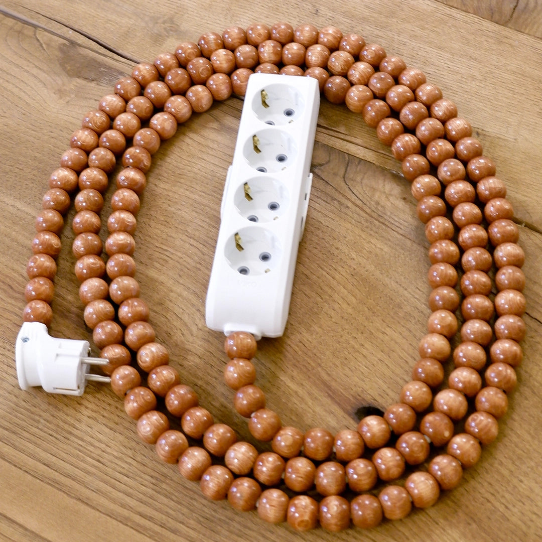 Ahşap Boncuklu Bohem İç Mekan Uzatma Kablosu (4lü Priz)