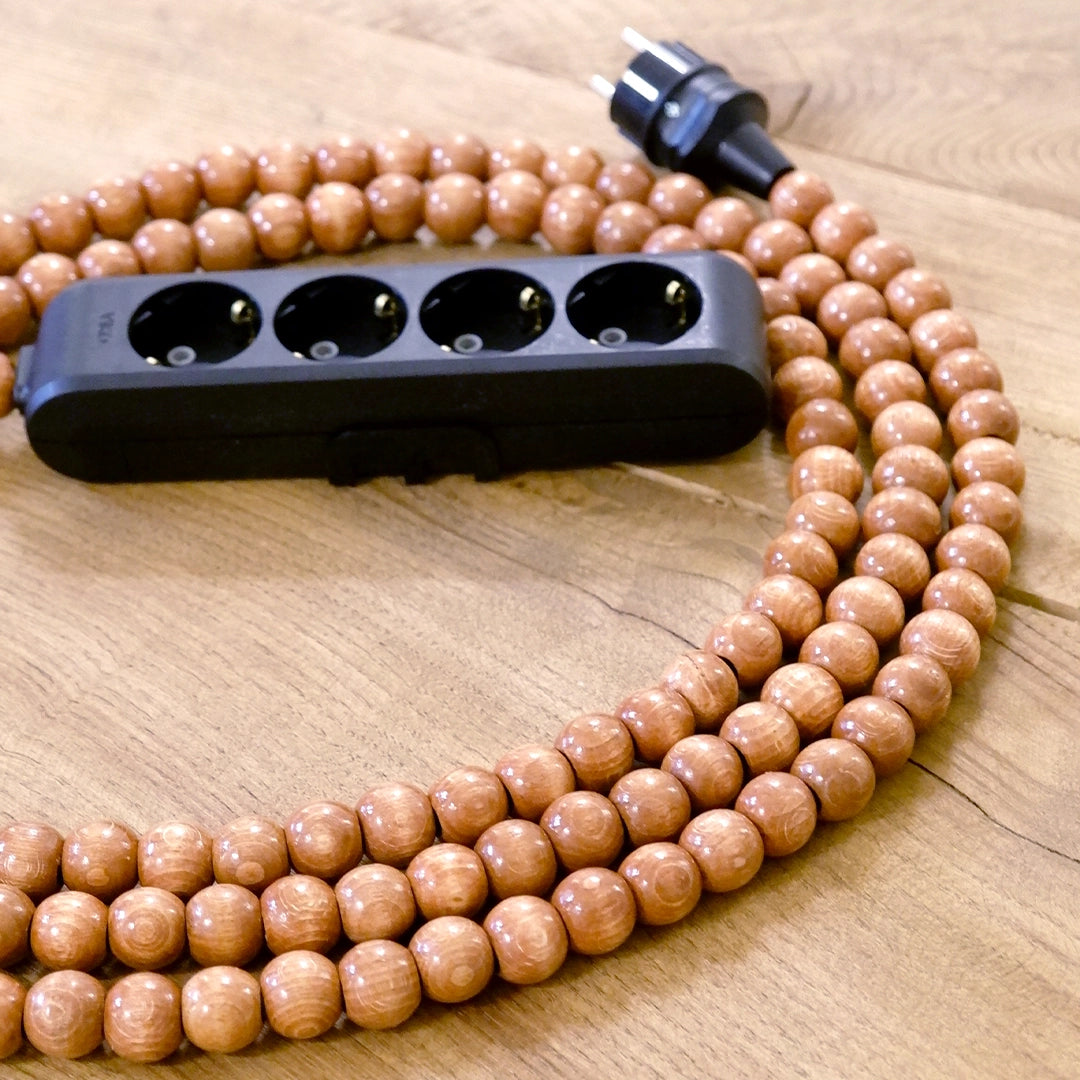 Ahşap Boncuklu Bohem İç Mekan Uzatma Kablosu (4lü Priz)