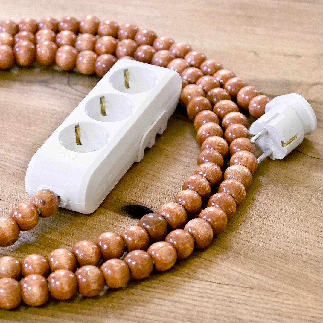 Ahşap Boncuklu Bohem İç Mekan Uzatma Kablosu (3lü Priz)