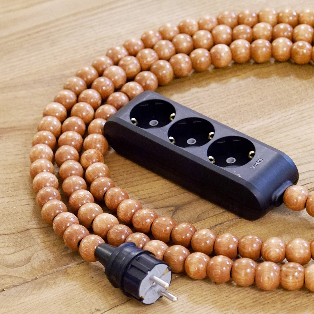 Ahşap Boncuklu Bohem İç Mekan Uzatma Kablosu (3lü Priz)