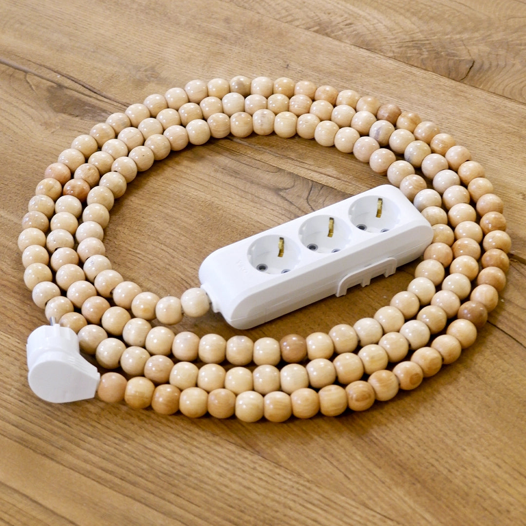 Ahşap Boncuklu Bohem İç Mekan Uzatma Kablosu (3lü Priz)