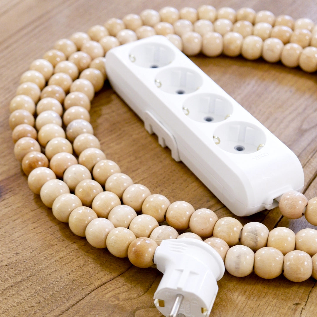 Ahşap Boncuklu Bohem İç Mekan Uzatma Kablosu (4lü Priz)