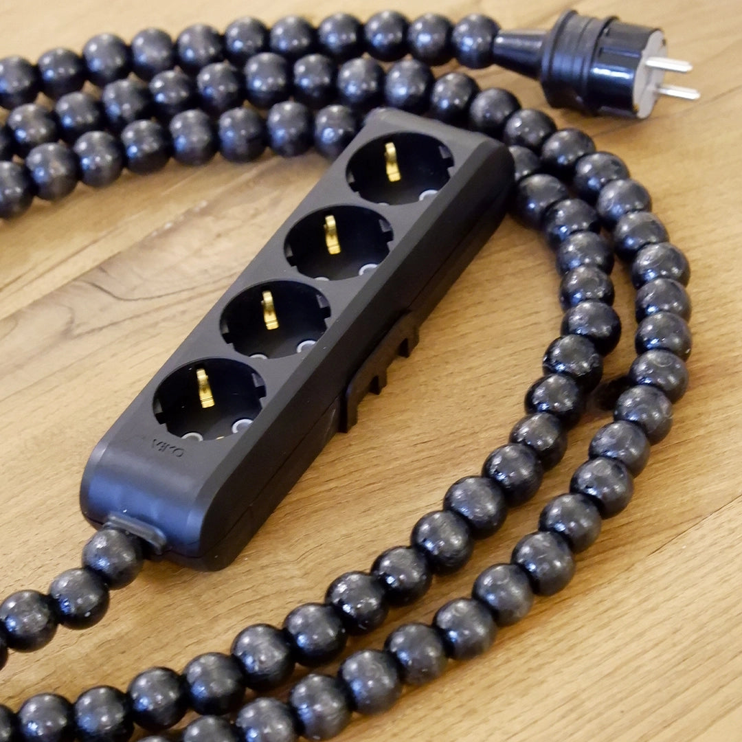 Ahşap Boncuklu Bohem İç Mekan Uzatma Kablosu (4lü Priz)