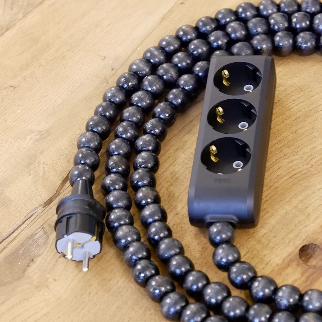 Ahşap Boncuklu Bohem İç Mekan Uzatma Kablosu (3lü Priz)