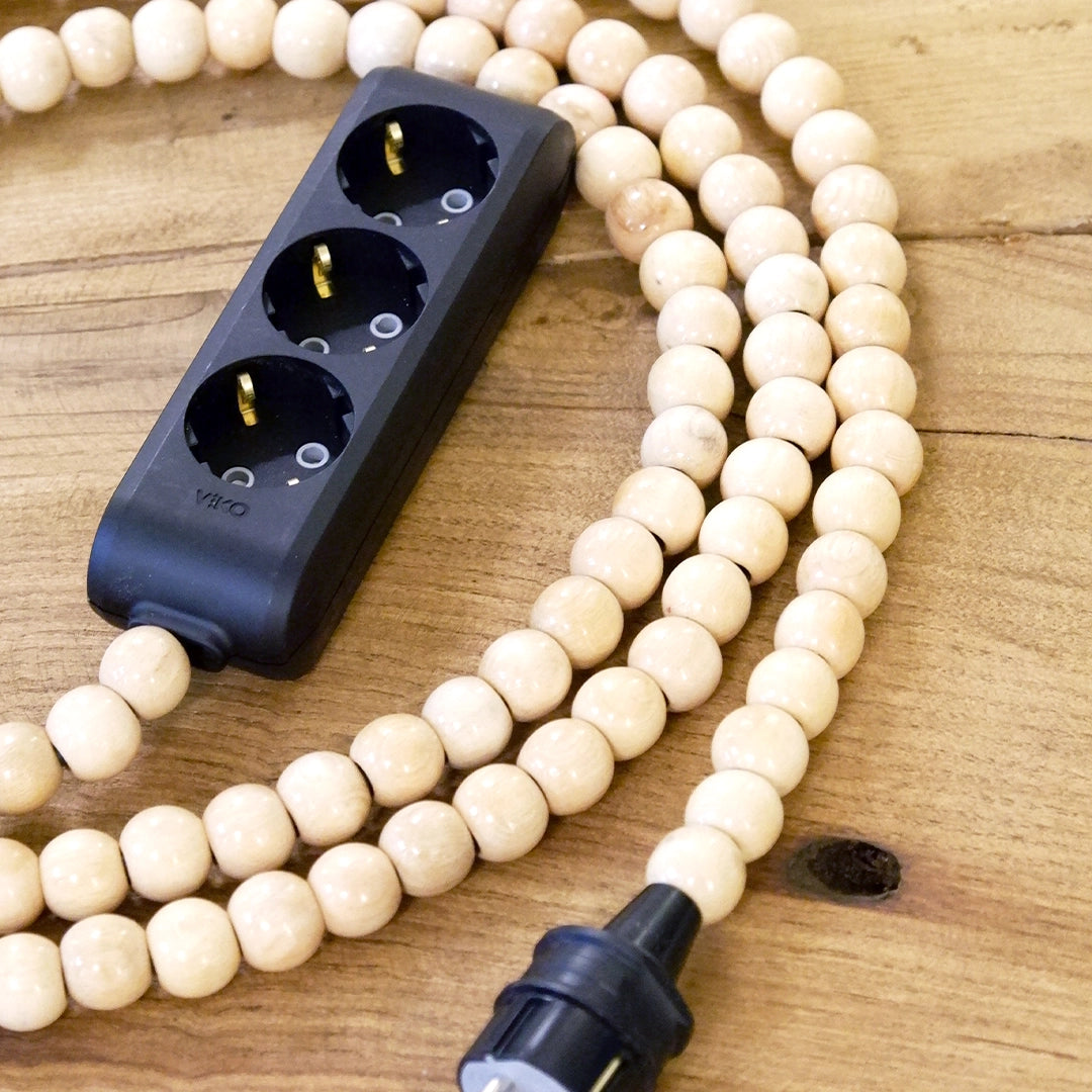 Ahşap Boncuklu Bohem İç Mekan Uzatma Kablosu (3lü Priz)