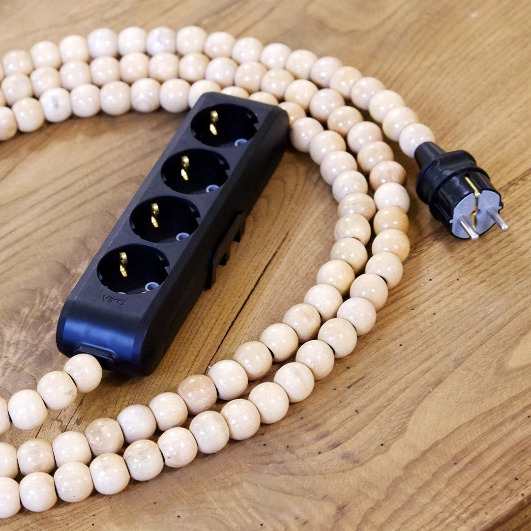 Ahşap Boncuklu Bohem İç Mekan Uzatma Kablosu (4lü Priz)